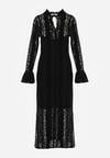 Czarna Koronkowa Sukienka o Taliowanym Kroju z Wiązaniem przy Dekolcie Nevellirae