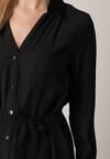 Czarna Sukienka Koszulowa z Wiskozą z Wiązanym Paskiem Lustilla