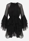 Czarna Sukienka z Eterycznymi Falbanami i Wiązanym Paskiem Rivaniah