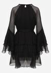 Czarna Sukienka z Eterycznymi Falbanami i Wiązanym Paskiem Rivaniah