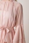 Różowa Sukienka z Eterycznymi Falbanami i Wiązanym Paskiem Rivaniah