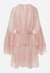 Różowa Sukienka z Eterycznymi Falbanami i Wiązanym Paskiem Rivaniah