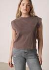 Brązowy Bawełniany Top z Efektem Sprania Belatia