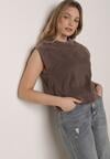Brązowy Bawełniany Top z Efektem Sprania Belatia