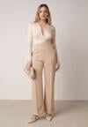 Beżowe Eleganckie Spodnie z Bawełny i Wiskozy w Kant Valelia