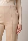 Beżowe Eleganckie Spodnie z Bawełny i Wiskozy w Kant Valelia