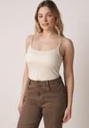 Beżowy Wiskozowy Top z Podwójnymi Ramiączkami Hendrea
