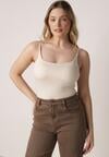 Beżowy Wiskozowy Top z Podwójnymi Ramiączkami Hendrea