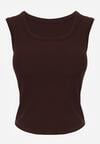Brązowy Dopasowany Top Bez Rękawów z Wiskozy z Kwadratowym Dekoltem Madu