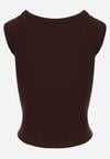 Brązowy Dopasowany Top Bez Rękawów z Wiskozy z Kwadratowym Dekoltem Madu