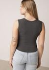 Szary Dopasowany Top Bez Rękawów z Wiskozy z Kwadratowym Dekoltem Madu