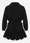 Czarna Rozkloszowana Sukienka z Wiskozą Zdobiona Falbanami i Wiązaniem Lerienatia