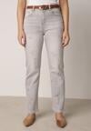 Jasnoszare Jeansy z Bawełną i Wysokim Stanem o Prostym Kroju z Przetarciam Vimariella
