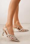 Złote Ażurowe Sandały z Plecionki na Niskiej Szpilce Nilgias