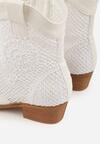 Białe Ażurowe Botki Kowbojki z Haftem na Niskim Obcasie Typu Stożek Bertolina