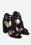 Czarne Sandały na Słupkowym Obcasie Perforacją z Imitacji Zamszu Lyrique