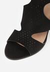 Czarne Sandały na Słupkowym Obcasie Perforacją z Imitacji Zamszu Lyrique