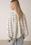 Jasnobeżowa Bluza w Groszki z Wiskozą o Nietoperzowym Kroju z Kołnierzykiem Rayo