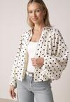 Jasnobeżowa Bluza w Groszki z Wiskozą o Nietoperzowym Kroju z Kołnierzykiem Rayo