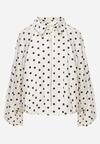 Jasnobeżowa Bluza w Groszki z Wiskozą o Nietoperzowym Kroju z Kołnierzykiem Rayo
