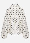 Jasnobeżowa Bluza w Groszki z Wiskozą o Nietoperzowym Kroju z Kołnierzykiem Rayo