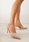Beżowe Sandały na Szpilce z Odkrytą Piętą i Ażurowym Wzorem Kervidia