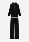 Czarny Dzianinowy Komplet Dresowy z Wiskozą Bluza ze Stójką i Spodnie Nevenira