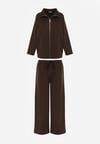 Brązowy Dzianinowy Komplet Dresowy z Wiskozą Bluza ze Stójką i Spodnie Neveniraa