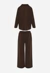 Brązowy Dzianinowy Komplet Dresowy z Wiskozą Bluza ze Stójką i Spodnie Neveniraa