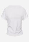 Biały Bawełniany T-shirt z Marszczeniem w Talii i Dekoltem w Łódkę Savorith