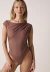 Brązowe Asymetryczne Body Ozdobione Marszczeniem Dinida