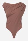 Brązowe Asymetryczne Body Ozdobione Marszczeniem Dinida