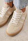 Beżowe Sneakersy na Kauczukowej Podeszwie z Geometrycznym Motywem Vikioria