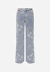 Niebieskie Jeansy z Bawełną o Szerokim Kroju Ozdobione Kwiatami Zinnoreth