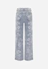 Niebieskie Jeansy z Bawełną o Szerokim Kroju Ozdobione Kwiatami Zinnoreth