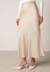 Beżowa Satynowa Spódnica z Lekko Rozkloszowanym Dołem  Zinnemira
