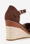 Brązowe Sandały na Koturnie z Plecionki i Zapięciem na Sprzączkę Jessaln