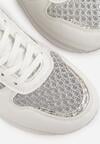 Białe Sneakersy na Grubej Podeszwie z Siateczkowymi i Metalicznymi Wstawkamu Sewtira