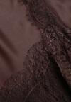 Brązowa Spódnica z Satyny z Koronką i Rozcięciem na Nogę Doritana