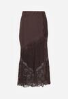 Brązowa Spódnica z Satyny z Koronką i Rozcięciem na Nogę Doritana