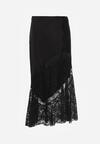 Czarna Spódnica z Satyny z Koronką i Rozcięciem na Nogę Doritana
