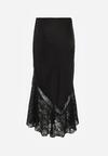 Czarna Spódnica z Satyny z Koronką i Rozcięciem na Nogę Doritana