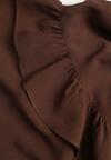 Brązowa Wiskozowa Sukienka Koszulowa z Falbanami przy Rękawach i Paskiem Dinirae
