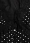 Czarna Sukienka w Kropki z Koronką i Transparentnymi Rękawami Hetiera