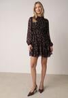 Czarna Rozkloszowana Sukienka w Kwiaty i Kropki z Transparentnymi Rękawami Edinella
