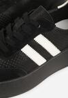 Czarne Skórzane Sneakersy na Grubej Podeszwie Ozdobione  Paskami i Perforacją Wiefia
