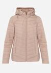 Beżowa Przejściowa Kurtka Pikowana z Odpinanym Kapturem Edrelith