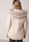Jasnobeżowa Pikowana Kurtka Przejściowa z Kapturem i Ściągaczami po Bokach Fezika