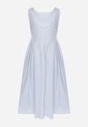 Jasnoniebieska Sukienka Bawełniana o Rozkloszowanym Fasonie z Dekoltem Łódką i Kieszeniami Elenira
