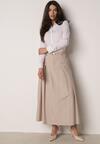 Beżowa Wiskozowa Spódnica o Rozkloszowanym Kroju z Plisami i Paskiem Rolea